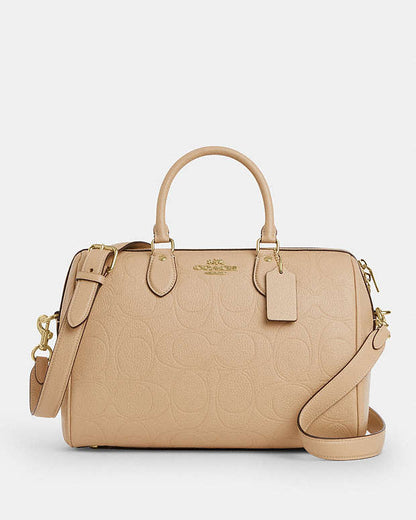 Rowan Large Satchel Bag In Signature Leather Pebbled Leather-Im-Oat Pebbled Leather-Im-Oat