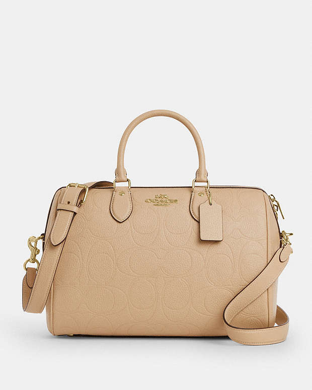 Rowan Large Satchel Bag In Signature Leather Pebbled Leather-Im-Oat Pebbled Leather-Im-Oat