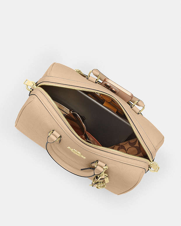 Rowan Large Satchel Bag In Signature Leather Pebbled Leather-Im-Oat Pebbled Leather-Im-Oat