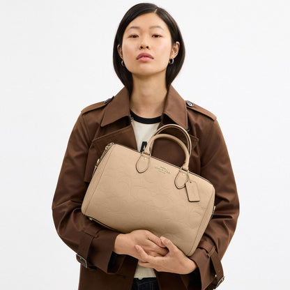 Coach Rowan Large Satchel Bag In Signature Leather Gold