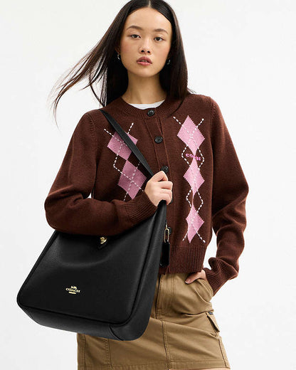 Hadley Large Shoulder Bag Pebbled Leather-Gold-Black Pebbled Leather-Gold-Black