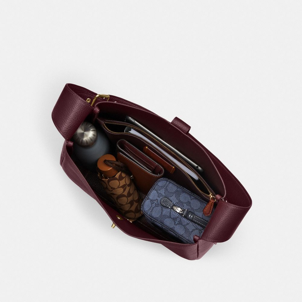 Coach Hadley Large Shoulder Bag Gold Dark Wine