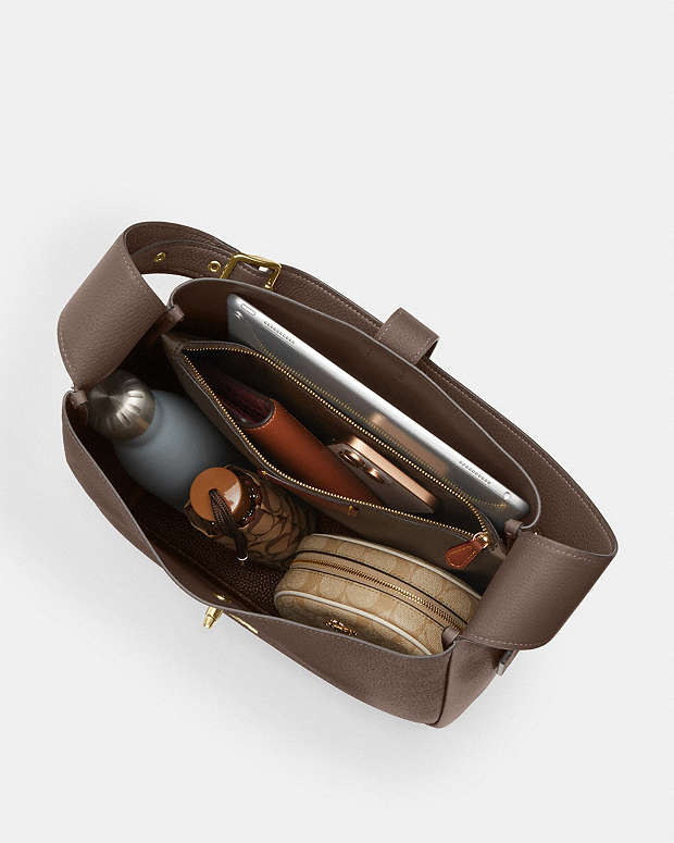 Hadley Large Shoulder Bag Pebbled Leather-Gold-Dark Stone Pebbled Leather-Gold-Dark Stone