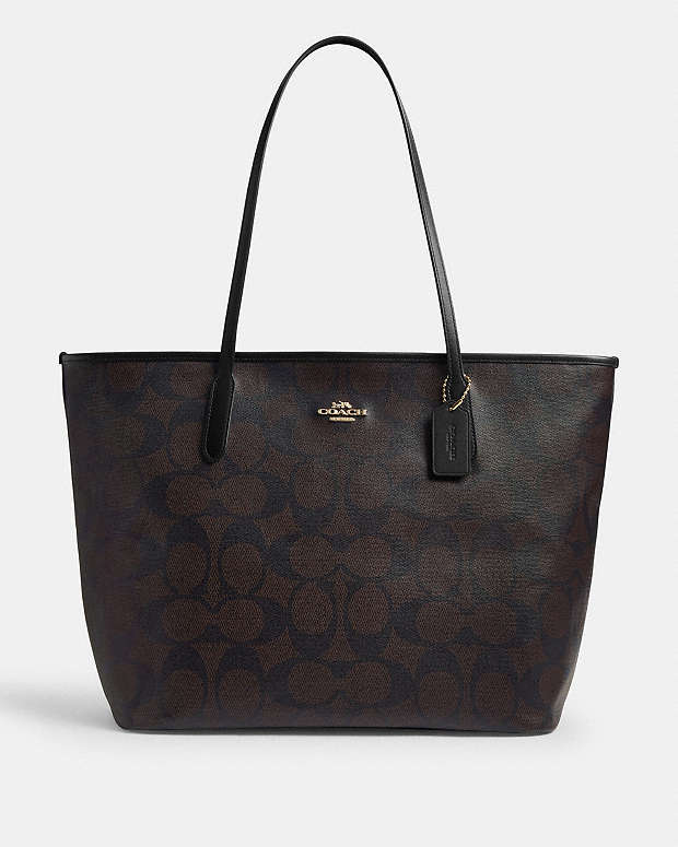 Large City Tote Bag In Maxi Signature Canvas Signature Canvas-Gold-Walnut-Black Signature Canvas-Gold-Walnut-Black