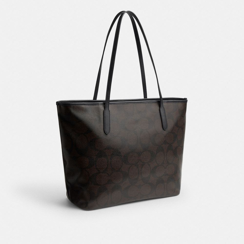Coach Large City Tote Bag In Maxi Signature Canvas Gold Walnut Black