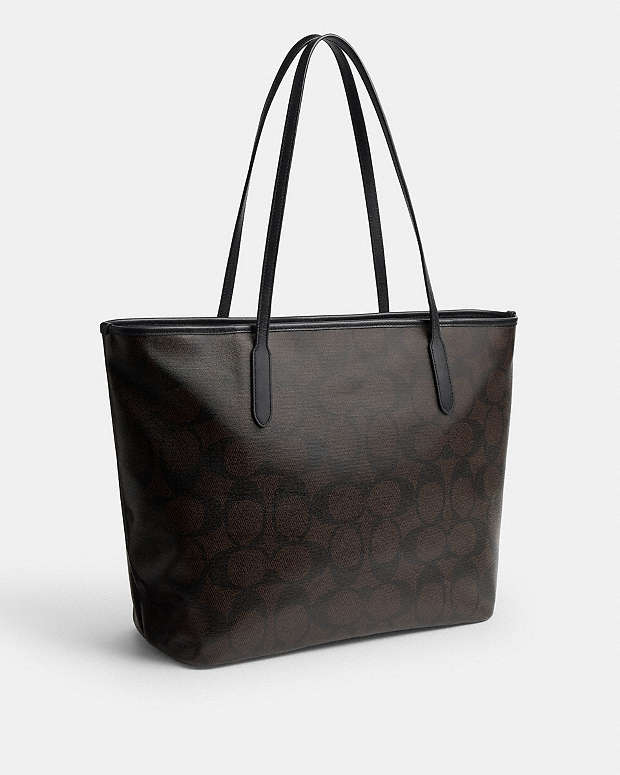 Large City Tote Bag In Maxi Signature Canvas Signature Canvas-Gold-Walnut-Black Signature Canvas-Gold-Walnut-Black