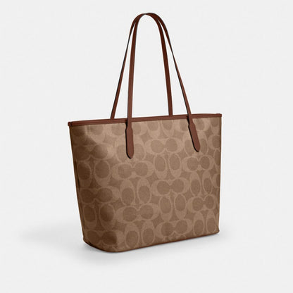 Coach Large City Tote Bag In Maxi Signature Canvas Gold Tan Brown