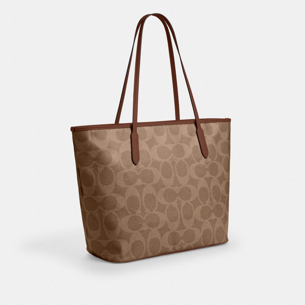 Coach Large City Tote Bag In Maxi Signature Canvas Gold Tan Brown