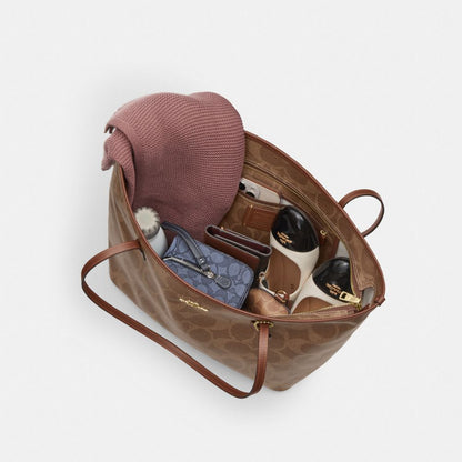 Coach Large City Tote Bag In Maxi Signature Canvas Gold Tan Brown