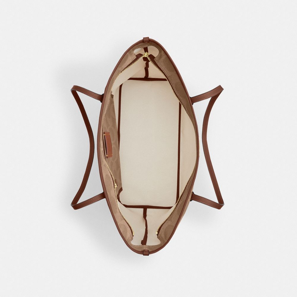 Coach Large City Tote Bag In Maxi Signature Canvas Gold Tan Brown