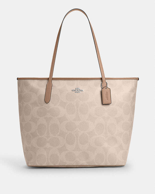 Large City Tote Bag In Maxi Signature Canvas Signature Canvas-Silver-Sand-Taupe Signature Canvas-Silver-Sand-Taupe
