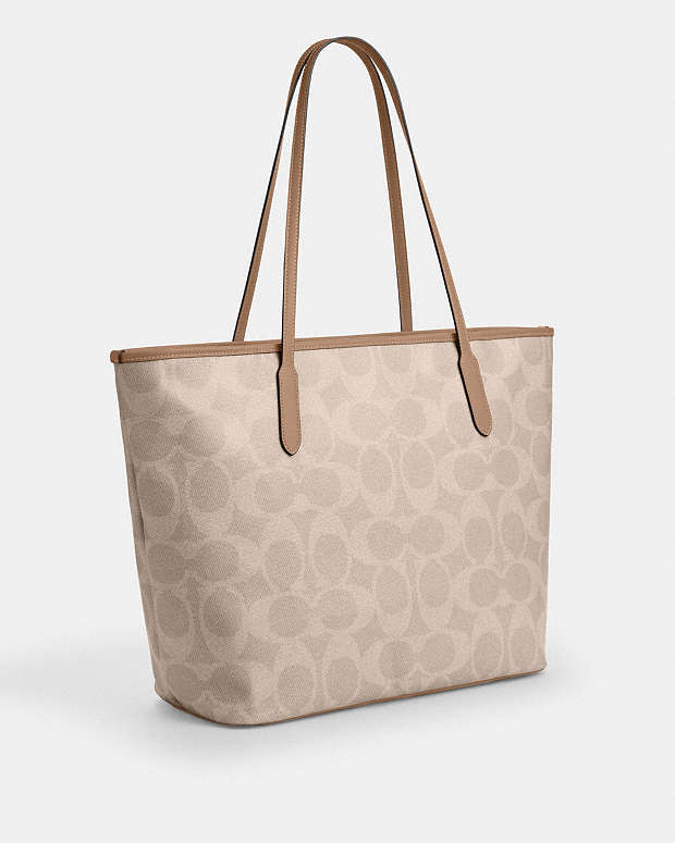 Large City Tote Bag In Maxi Signature Canvas Signature Canvas-Silver-Sand-Taupe Signature Canvas-Silver-Sand-Taupe