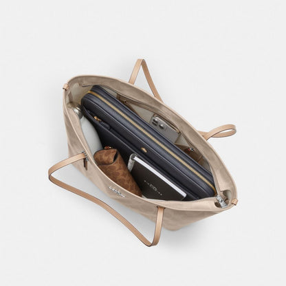 Coach Large City Tote Bag In Maxi Signature Canvas Silver