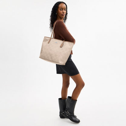 Coach Large City Tote Bag In Maxi Signature Canvas Silver