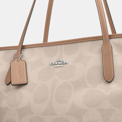 Coach Large City Tote Bag In Maxi Signature Canvas Silver