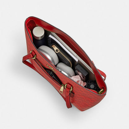 Coach Station Tote Bag In Signature Canvas Gold Crimson