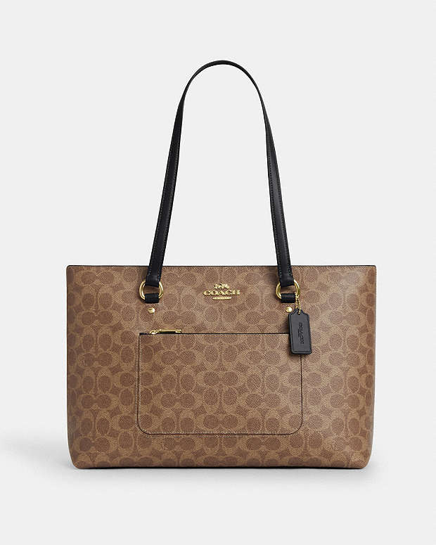 Station Tote Bag In Signature Canvas Signature Canvas-Gold-Tan-Black Signature Canvas-Gold-Tan-Black