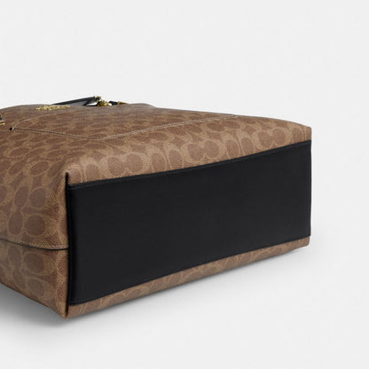 Coach Station Tote Bag In Signature Canvas Gold Tan Black