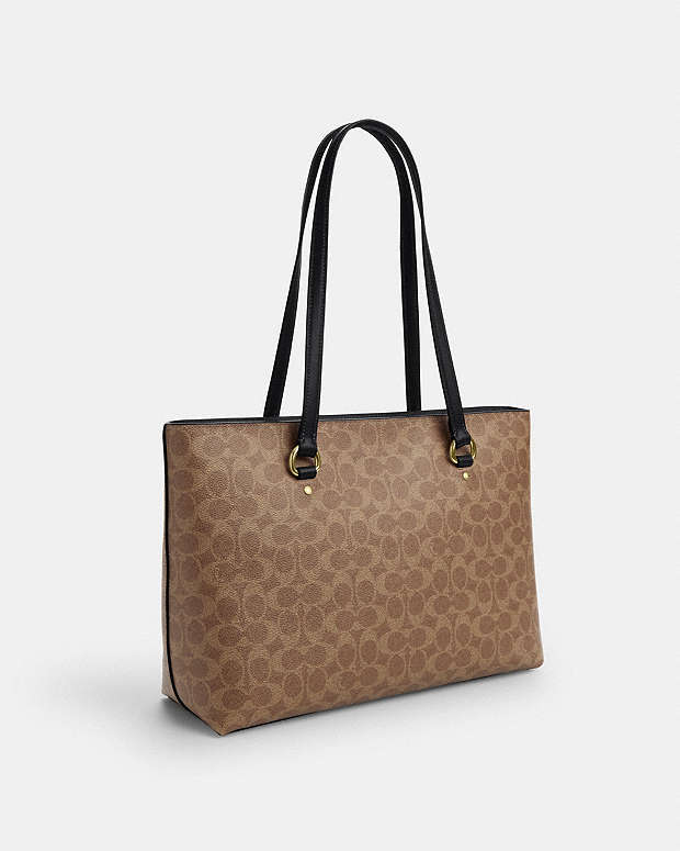 Station Tote Bag In Signature Canvas Signature Canvas-Gold-Tan-Black Signature Canvas-Gold-Tan-Black