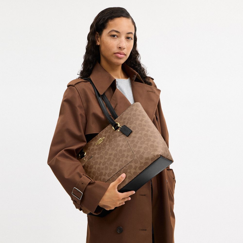 Station Tote Bag In Signature Canvas Signature Canvas-Gold-Tan-Black Signature Canvas-Gold-Tan-Black
