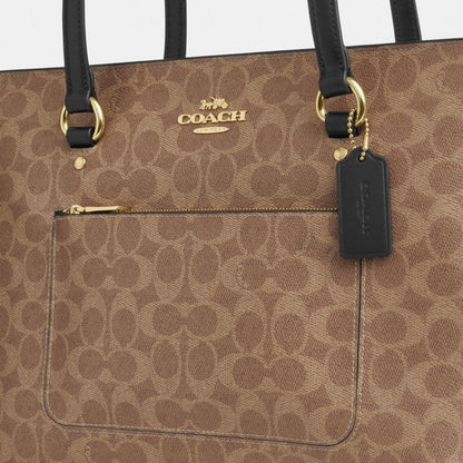 Coach Station Tote Bag In Signature Canvas Gold Tan Black