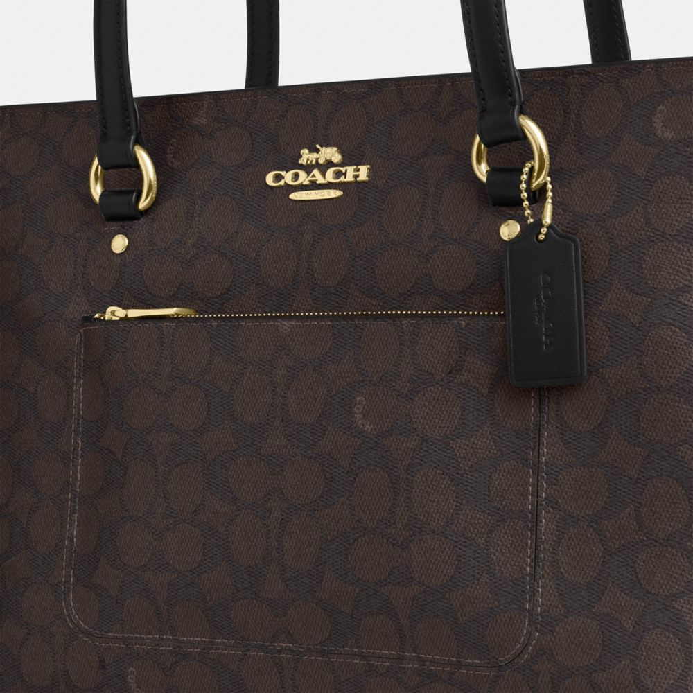 Coach Station Tote Bag In Signature Canvas Gold Walnut Black