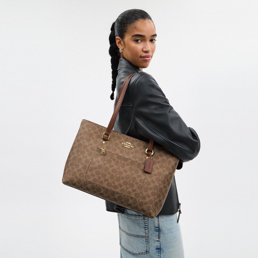 Station Tote Bag In Signature Canvas Signature Canvas-Gold-Tan-Brown Signature Canvas-Gold-Tan-Brown