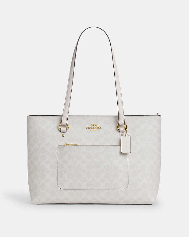 Station Tote Bag In Signature Canvas Signature Canvas-Gold-White-Chalk Signature Canvas-Gold-White-Chalk