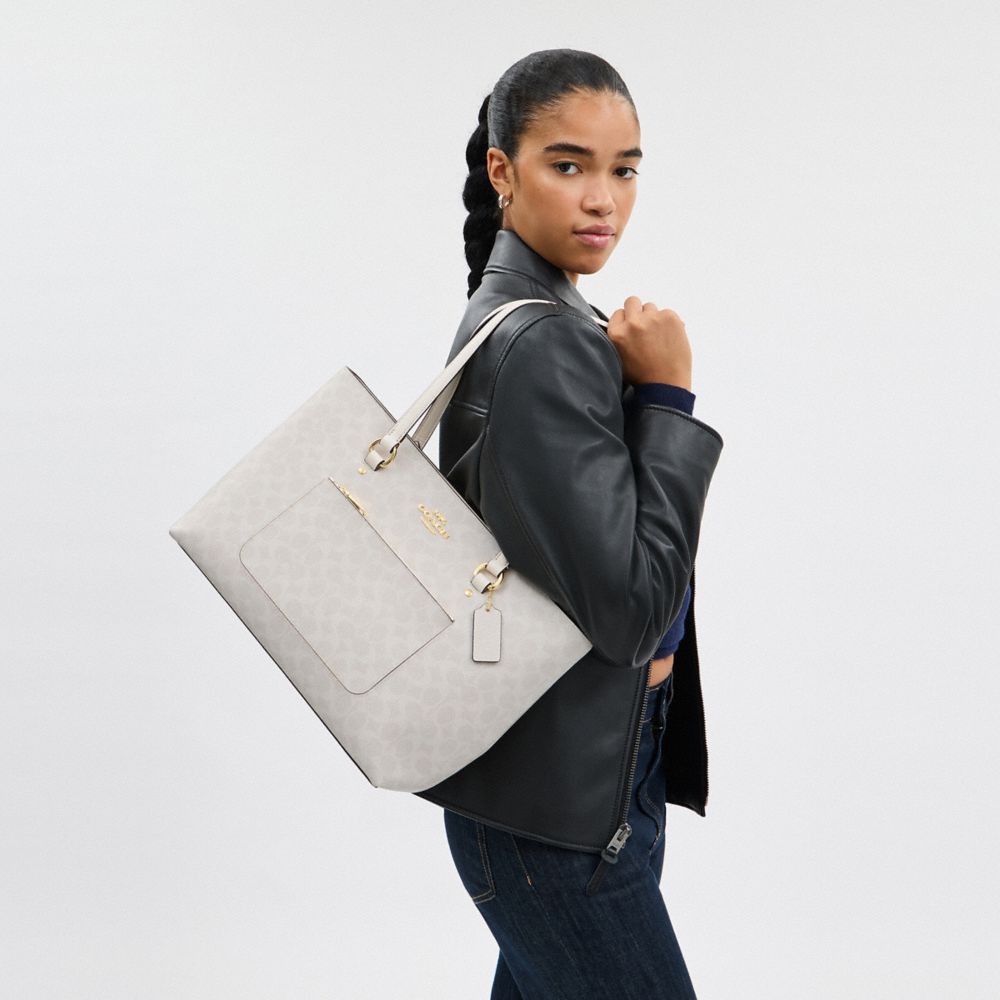 Coach Station Tote Bag In Signature Canvas Gold White Chalk