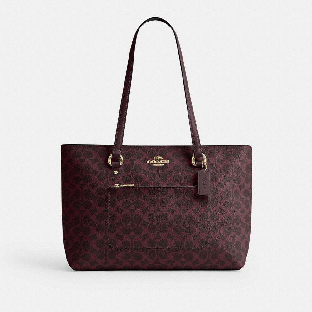 Coach Station Tote Bag In Signature Canvas Gold/Black Currant