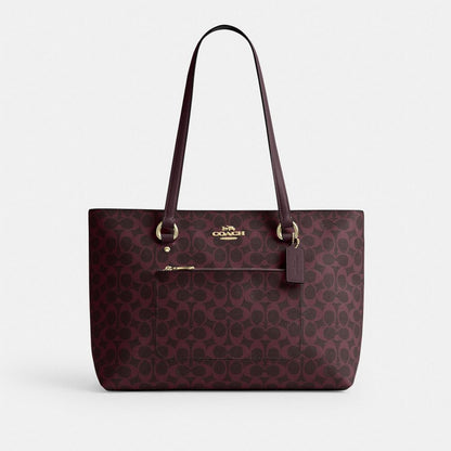 Coach Station Tote Bag In Signature Canvas Gold/Black Currant