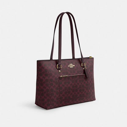 Coach Station Tote Bag In Signature Canvas Gold/Black Currant