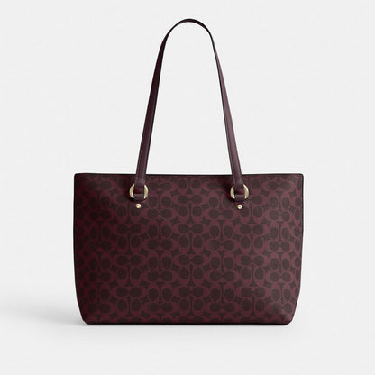 Coach Station Tote Bag In Signature Canvas Gold/Black Currant