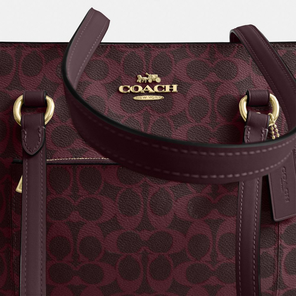 Coach Station Tote Bag In Signature Canvas Gold/Black Currant