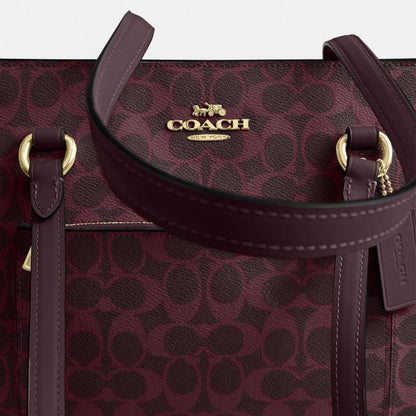 Coach Station Tote Bag In Signature Canvas Gold/Black Currant