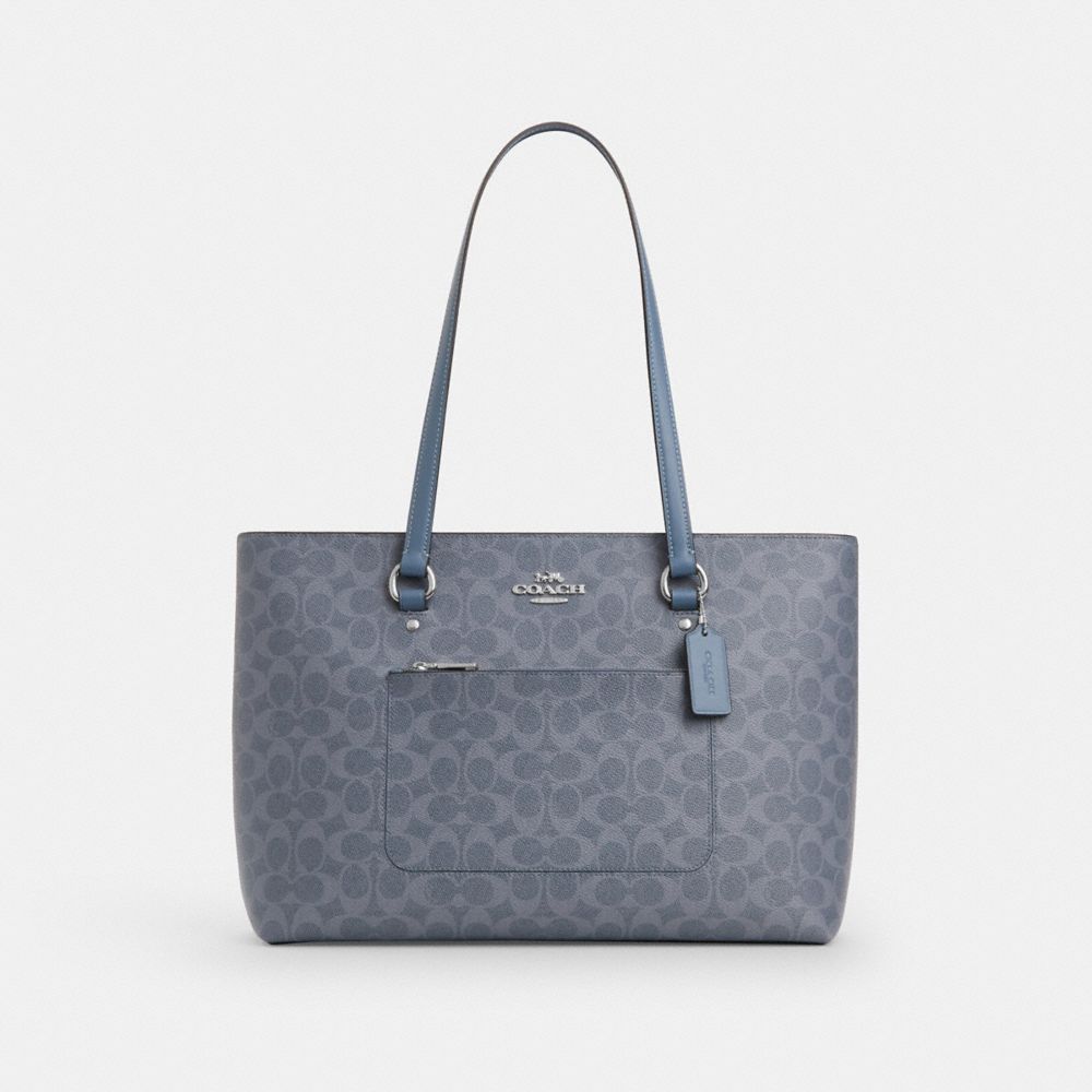 Station Tote Bag In Signature Canvas Signature Canvas-Silver-Chambray Signature Canvas-Silver-Chambray