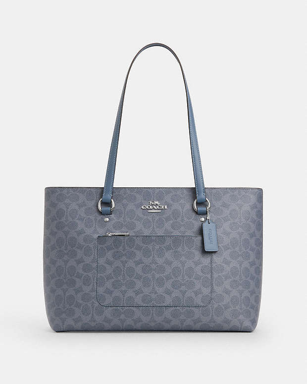 Station Tote Bag In Signature Canvas Signature Canvas-Silver-Chambray Signature Canvas-Silver-Chambray