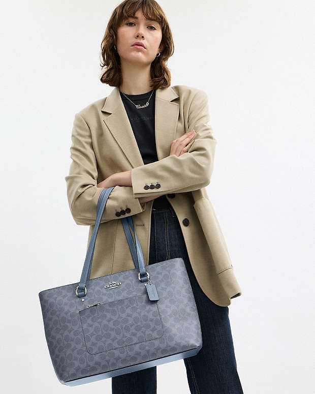 Station Tote Bag In Signature Canvas Signature Canvas-Silver-Chambray Signature Canvas-Silver-Chambray