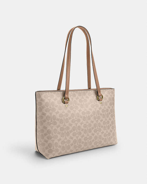 Station Tote Bag In Signature Canvas Signature Canvas-Silver-Sand-Taupe Signature Canvas-Silver-Sand-Taupe