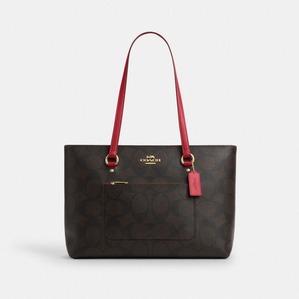 Coach Station Tote Bag In Maxi Signature Canvas Im Walnut True Red