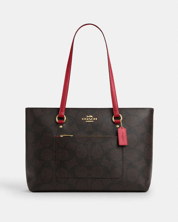 Station Tote Bag In Maxi Signature Canvas Signature Canvas-Im-Walnut-True Red Signature Canvas-Im-Walnut-True Red