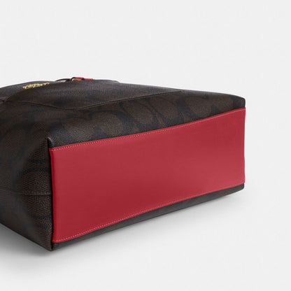 Coach Station Tote Bag In Maxi Signature Canvas Im Walnut True Red