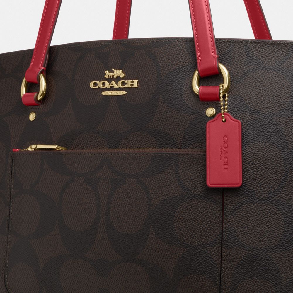 Coach Station Tote Bag In Maxi Signature Canvas Im Walnut True Red