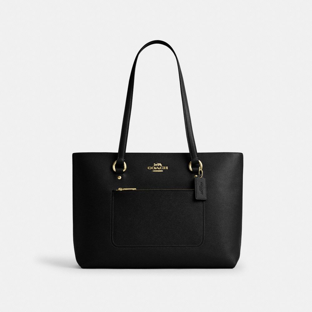 Station Tote Bag Crossgrain Leather-Gold-Black Crossgrain Leather-Gold-Black
