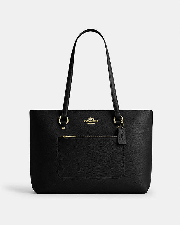 Station Tote Bag Crossgrain Leather-Gold-Black Crossgrain Leather-Gold-Black