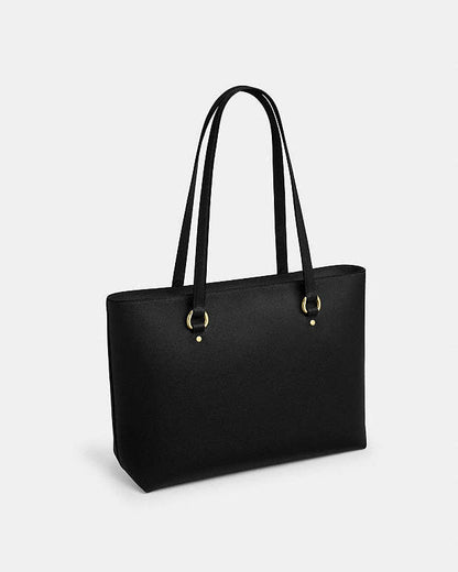 Station Tote Bag Crossgrain Leather-Gold-Black Crossgrain Leather-Gold-Black