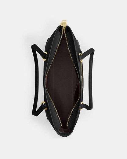 Station Tote Bag Crossgrain Leather-Gold-Black Crossgrain Leather-Gold-Black