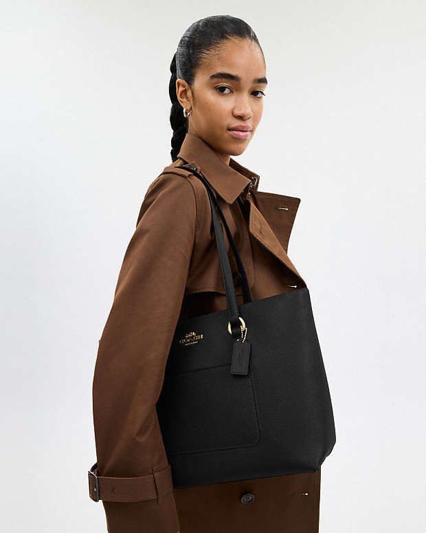 Station Tote Bag Crossgrain Leather-Gold-Black Crossgrain Leather-Gold-Black