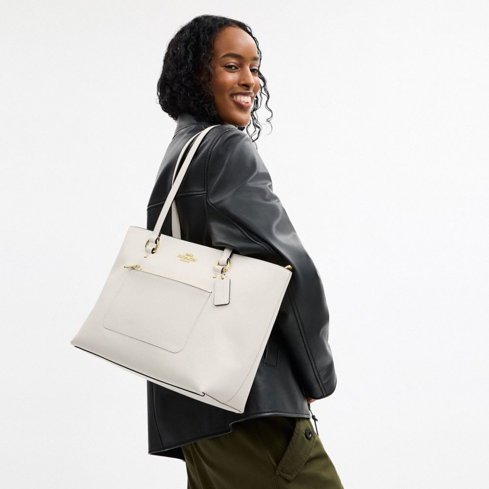 Station Tote Bag Crossgrain Leather-Gold-Chalk Crossgrain Leather-Gold-Chalk
