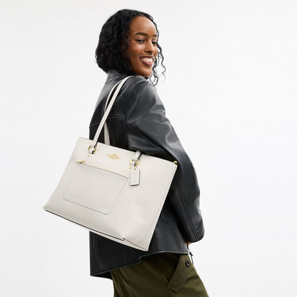 Station Tote Bag Crossgrain Leather-Gold-Chalk Crossgrain Leather-Gold-Chalk